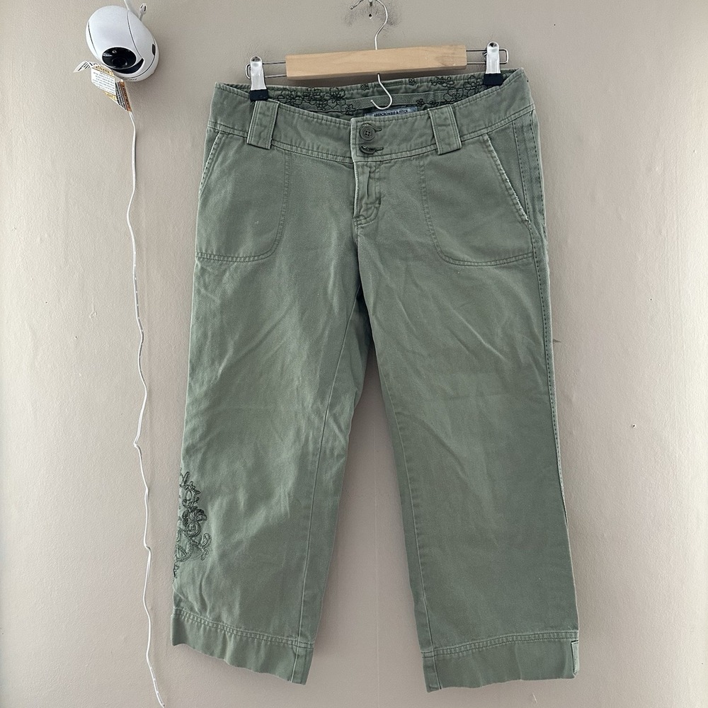 Y2K Abercrombie & Fitch Womens Low Rise Chino Capris Size 8/10 Green Embroidered